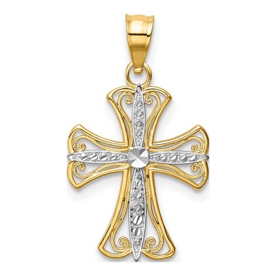 14K Yellow Gold Diamond-Cut Cross Pendant