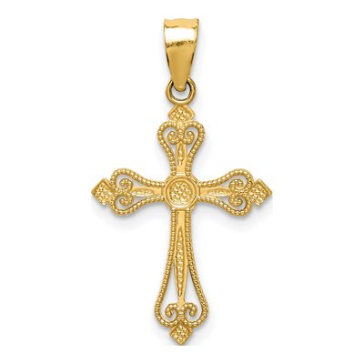 14K Yellow Gold Mini Budded Cross Pendant – view 5
