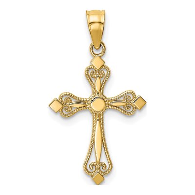 14K Yellow Gold Mini Budded Cross Pendant