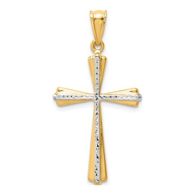 14K Yellow Gold Diamond-Cut Cross Pendant
