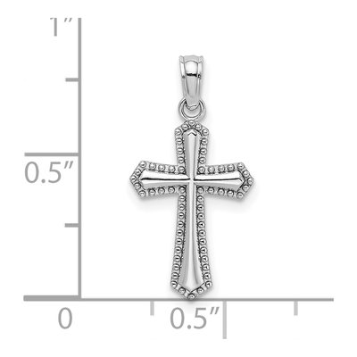 14K White Gold Beaded Trim Cross Pendant – view 4