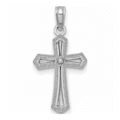 14K White Gold Beaded Trim Cross Pendant – view 5