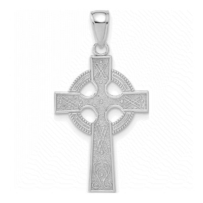 14K White Gold Celtic Cross Pendant