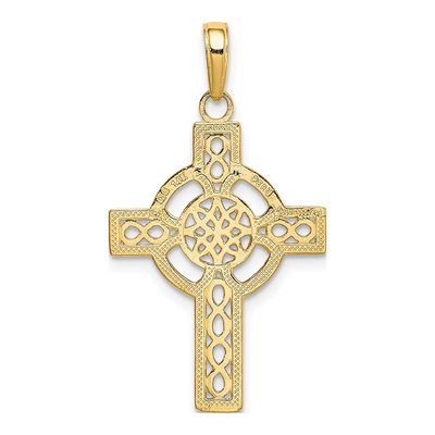 14K Yellow Gold Diamond-Cut Celtic Cross Pendant – view 4