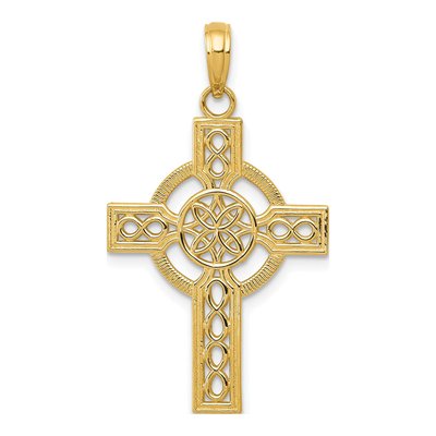 14K Yellow Gold Diamond-Cut Celtic Cross Pendant