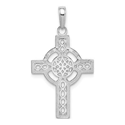 14K White Gold Diamond-Cut Celtic Cross Pendant – view 4