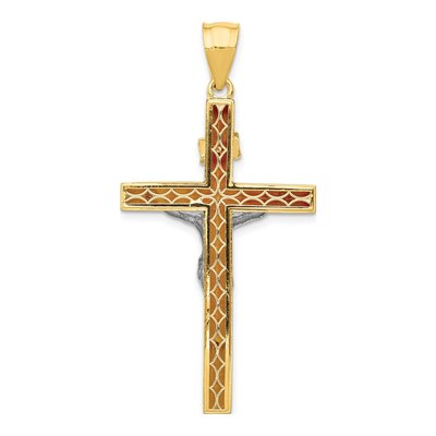 14K Two-Tone Gold INRI Hollow Crucifix Pendant – view 5