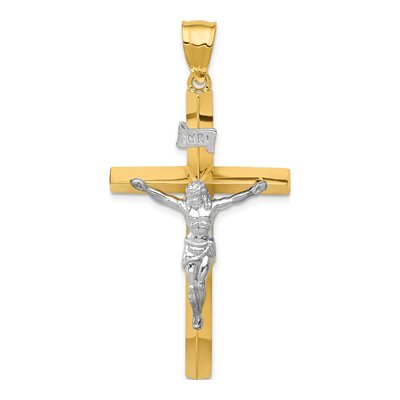 14K Two-Tone Gold INRI Hollow Crucifix Pendant