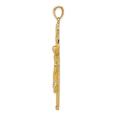 14K Yellow Gold Textured Tree INRI Crucifix Pendant – view 3