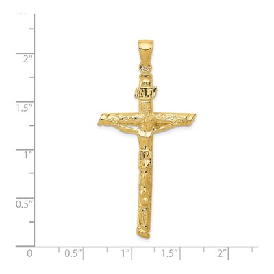 14K Yellow Gold Textured Tree INRI Crucifix Pendant – view 4