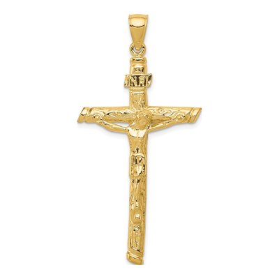 14K Yellow Gold Textured Tree INRI Crucifix Pendant