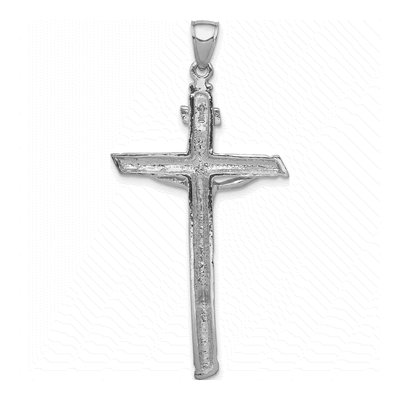 14K White Gold Textured Tree INRI Crucifix Pendant – view 4