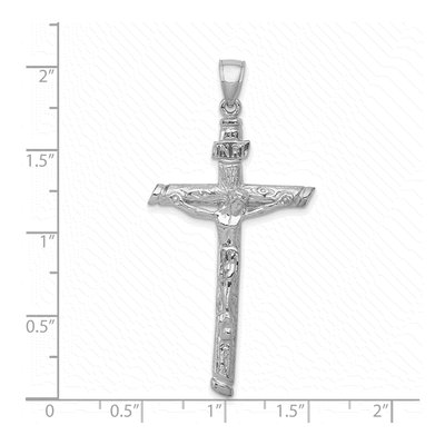 14K White Gold Textured Tree INRI Crucifix Pendant – view 5
