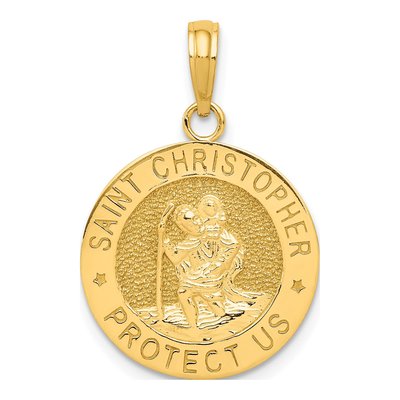 14K Yellow Gold Saint Christopher Medal Pendant