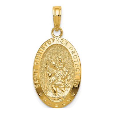 14K Yellow Gold Saint Christopher Medal Pendant