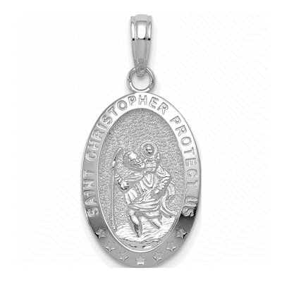 14K White Gold Saint Christopher Oval Pendant