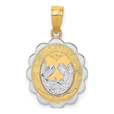 14K Two-Tone Gold Spanish Baptism Oval Pendant