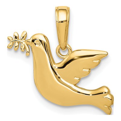 14K Yellow Gold Dove Olive Branch Charm