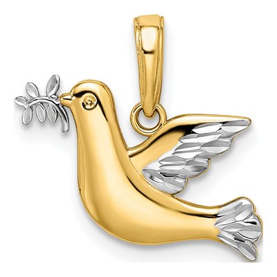 14K Yellow Gold Diamond-Cut Dove Pendant