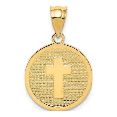 14K Yellow Gold Reversible Cross GOD Bless Charm
