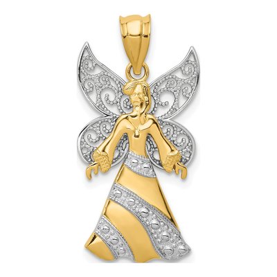 14K Two-Tone Gold Filigree Angel Pendant