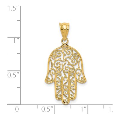 14K Yellow Gold Filigree Hamsa Pendant – view 4