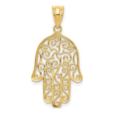 14K Yellow Gold Filigree Hamsa Pendant – view 5