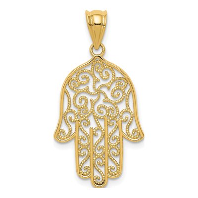 14K Yellow Gold Filigree Hamsa Pendant