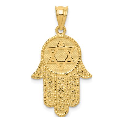 14K Yellow Gold Hamsa Star of David Charm