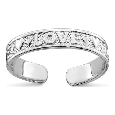 14K White Gold LOVE Hearts Toe Ring