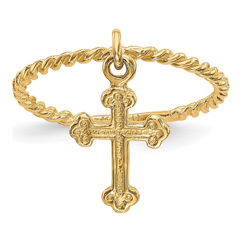 14K Yellow Gold Cross Dangle for Baby Children Ring