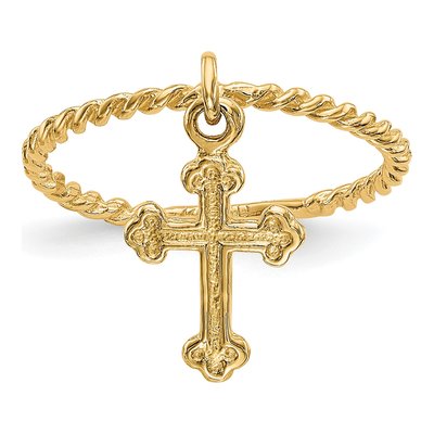 14K Yellow Gold Cross Dangle for Baby Children Ring