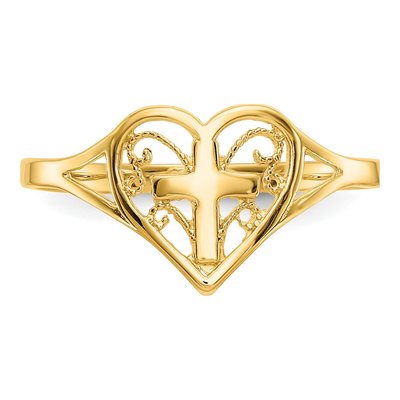 14K Yellow Gold Heart Cross Ring – view 6