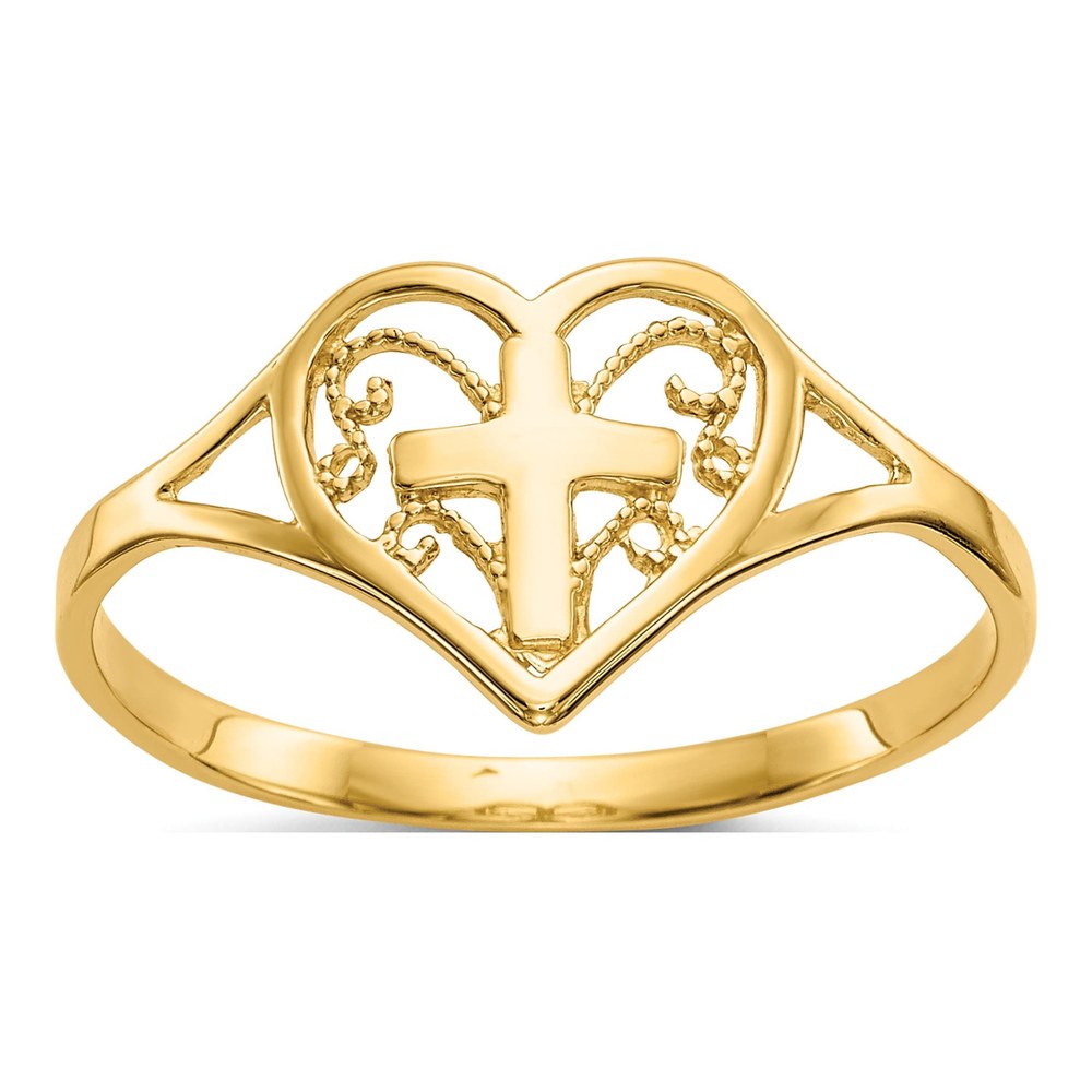14K Yellow Gold Heart Cross Ring