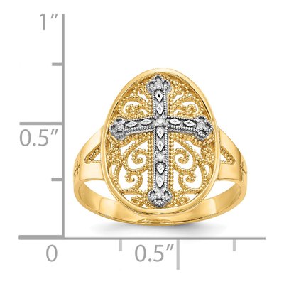 14K Two-Tone Gold Diamond Cross Filigree Ring – view 4