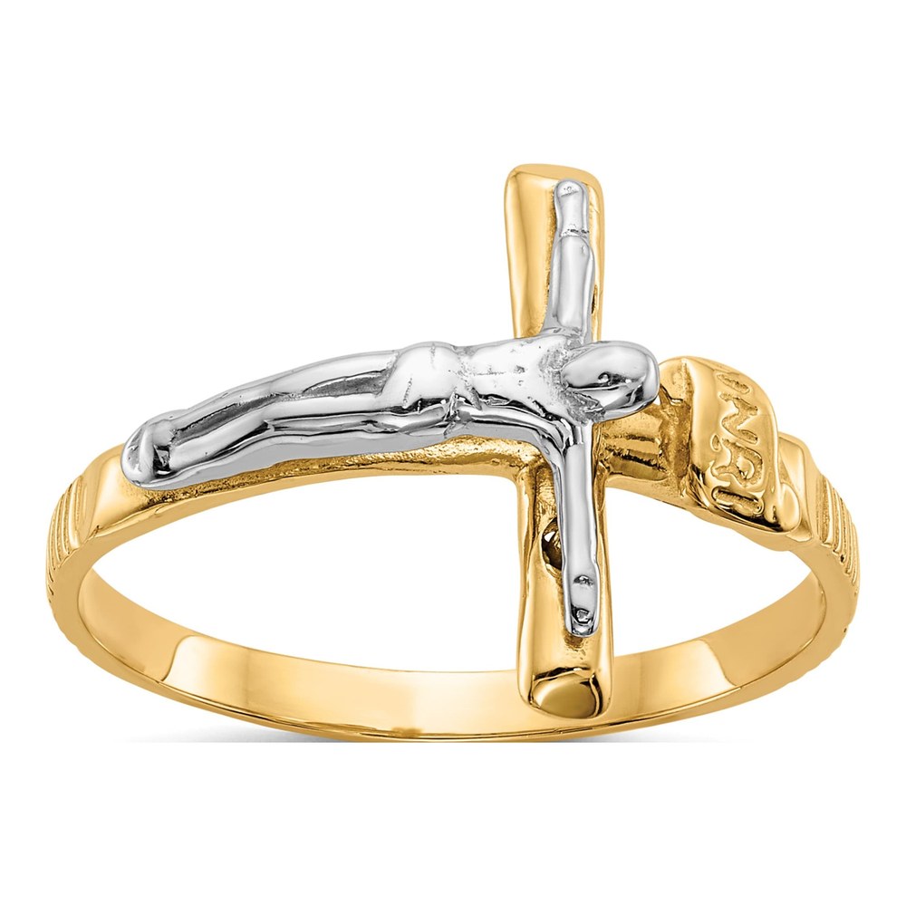 14K Two-Tone Gold INRI Crucifix Ring