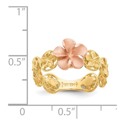 14K Two-Tone Gold Diamond-Cut Plumeria Ring – view 4