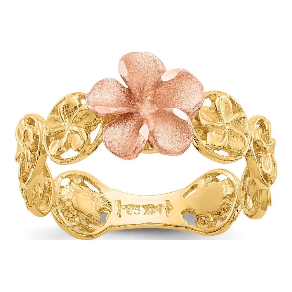 14K Two-Tone Gold Diamond-Cut Plumeria Ring