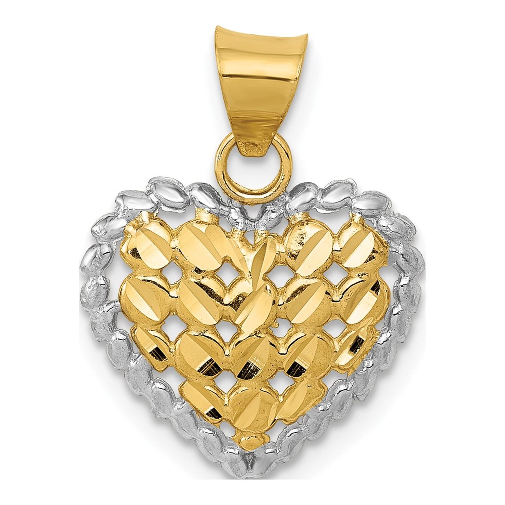 14K Gold & Rhodium Diamond-cut Heart Pendant
