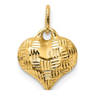 14K Yellow Gold Puffed Heart Basket Weave Pendant – view 4