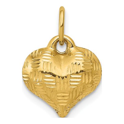 14K Yellow Gold Puffed Heart Basket Weave Pendant