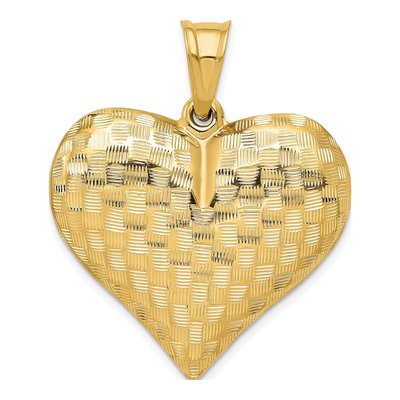 14K Yellow Gold Basket Weave 3-D Heart Pendant – view 4