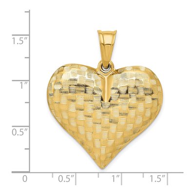14K Yellow Gold Basket Weave 3-D Heart Pendant – view 5