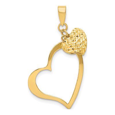 14K Yellow Gold 3-D Puffed Heart Pendant