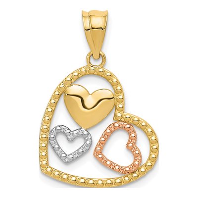 14K Two-Tone Gold Hearts Pendant