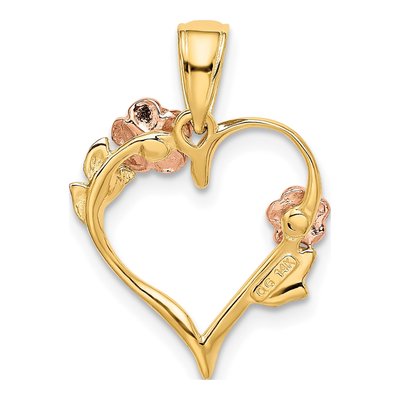14K Two-Tone Gold Flower Heart Pendant – view 4