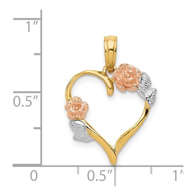14K Two-Tone Gold Flower Heart Pendant – view 5