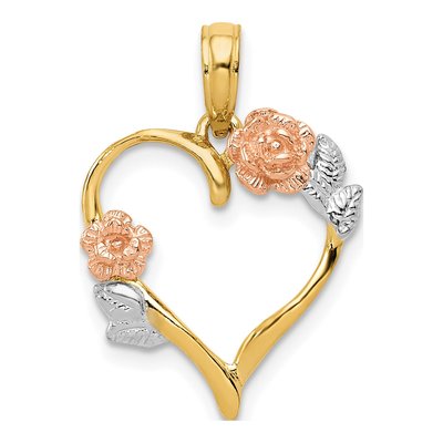 14K Two-Tone Gold Flower Heart Pendant