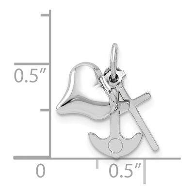 14K White Gold 3D Heart Cross Anchor Pendant – view 4