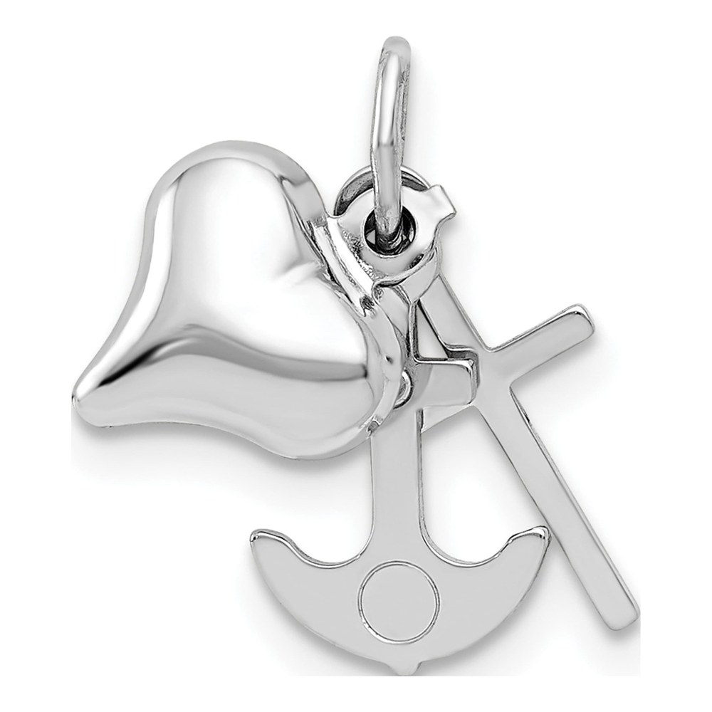 14K White Gold 3D Heart Cross Anchor Pendant